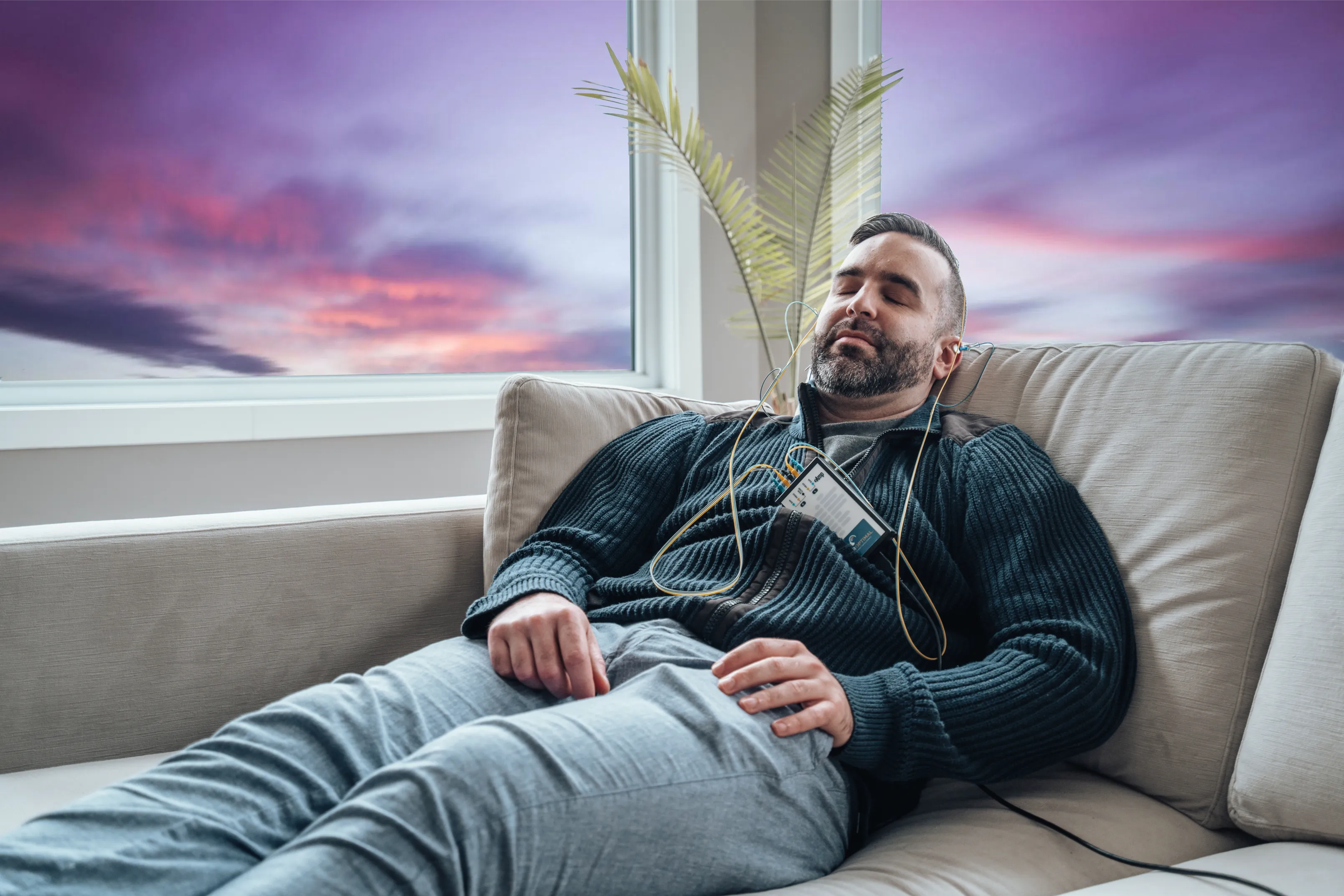 Personne au repos pendant une session de neurofeedback